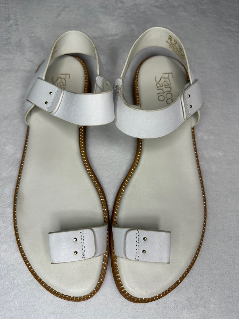 Franco Sarto Geranio White Leather Toe-Loop Ankle-Strap Sandals 9